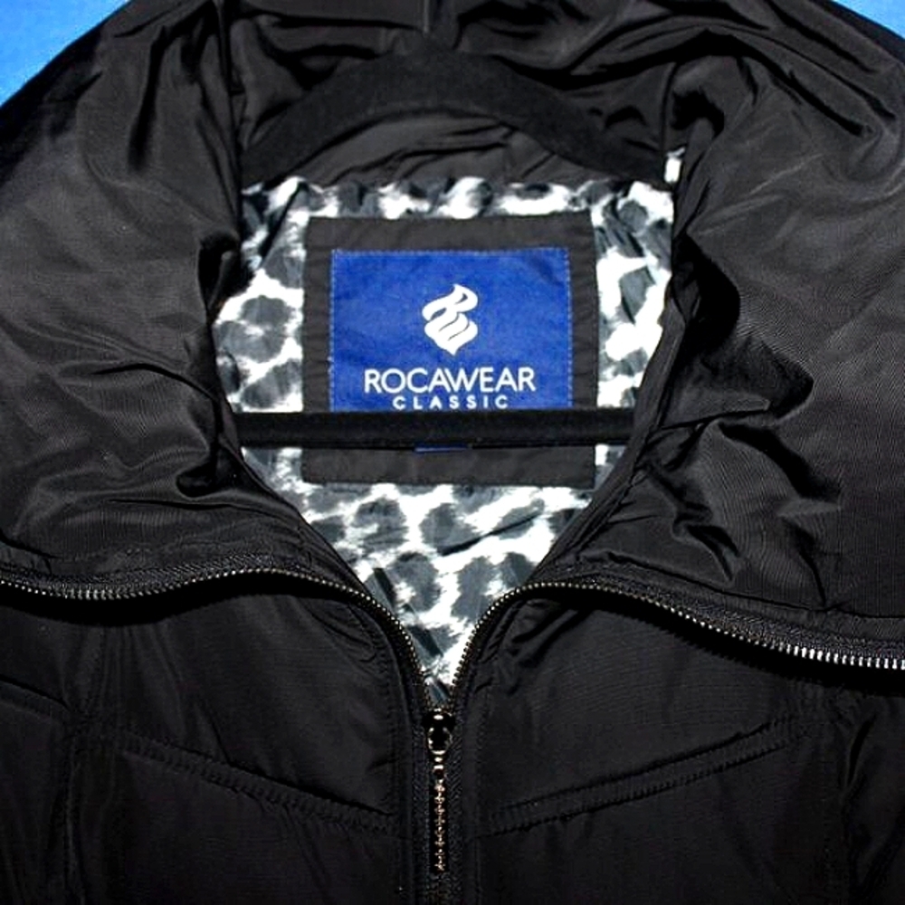 Rocawear Classic Puffer Jacket Black - Leopard Print Lining - Picture 3 of 9